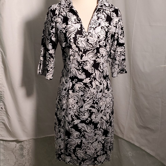Jude Connally, shift dress, size medium. Navy/whit